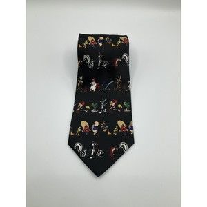 VTG Looney Tunes Mania Mens Tie Black 1995 Bugs Bunny Daffy Duck Elmer Fudd Taz